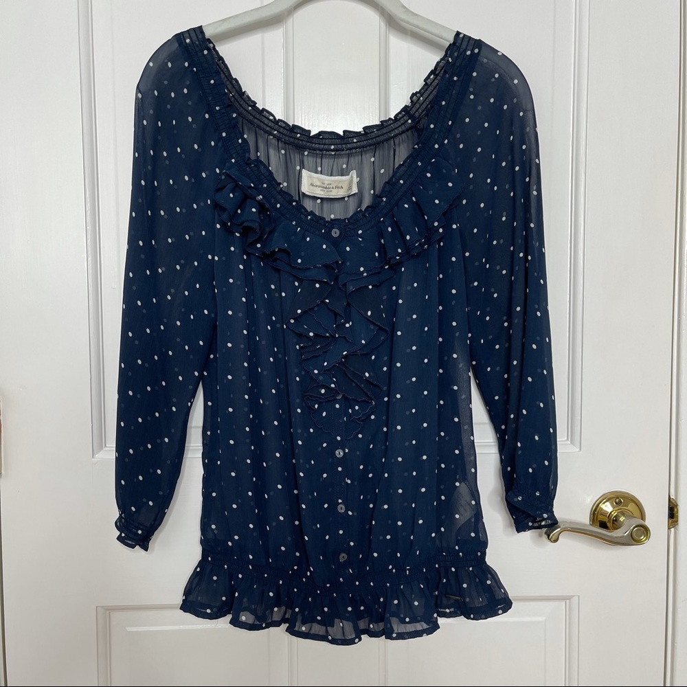 Abercrombie & Fitch navy polka dot sheer blouse